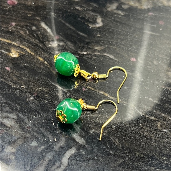 Artisan Green and Gold Dangle Earrings - Picture 3 of 3